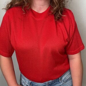 Y2k Rochelle California Red Sparkly‎ Knit High Mock Neck Sweater Boho Sz XL